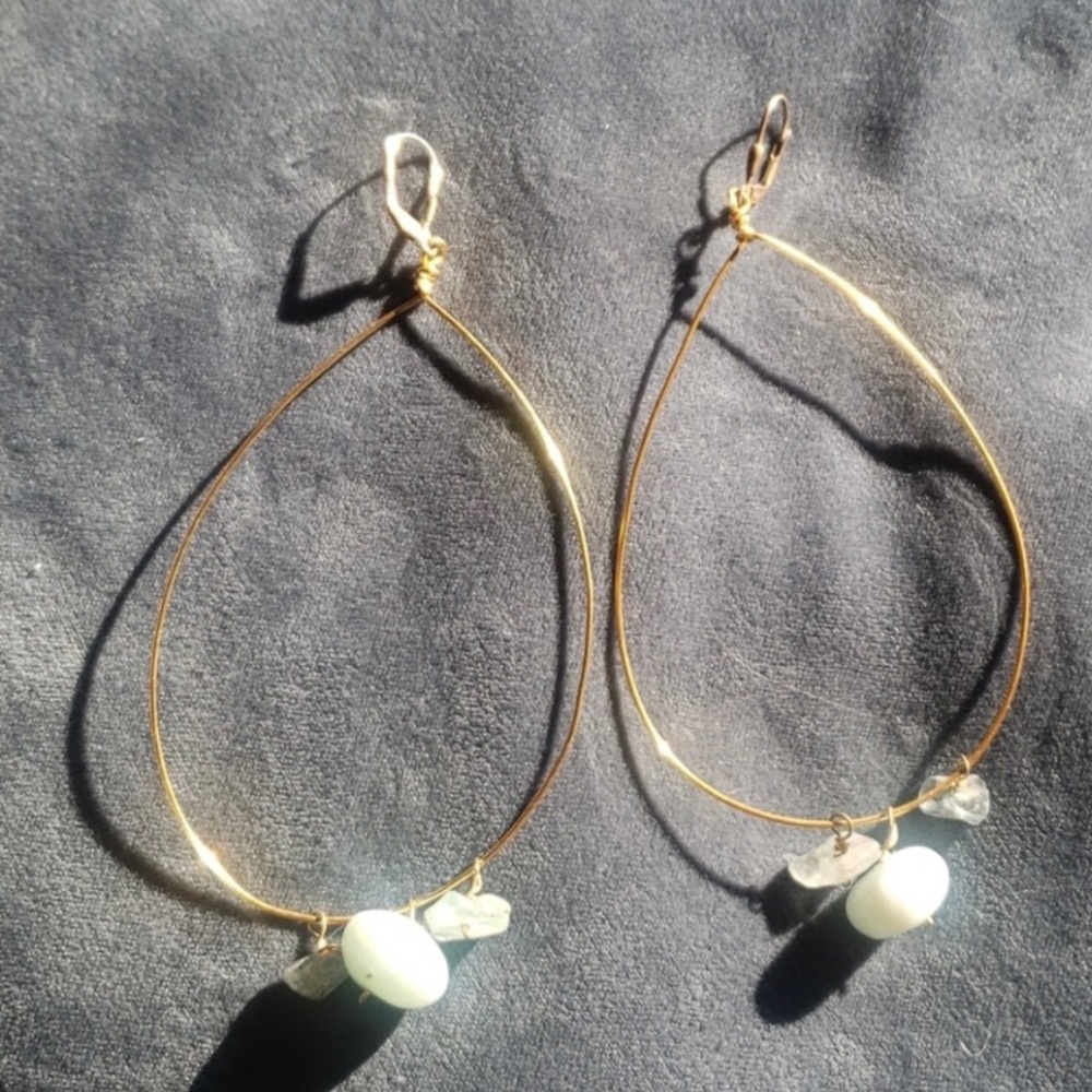 gold wire earrings with aquamarine beads - Picture 1 of 3